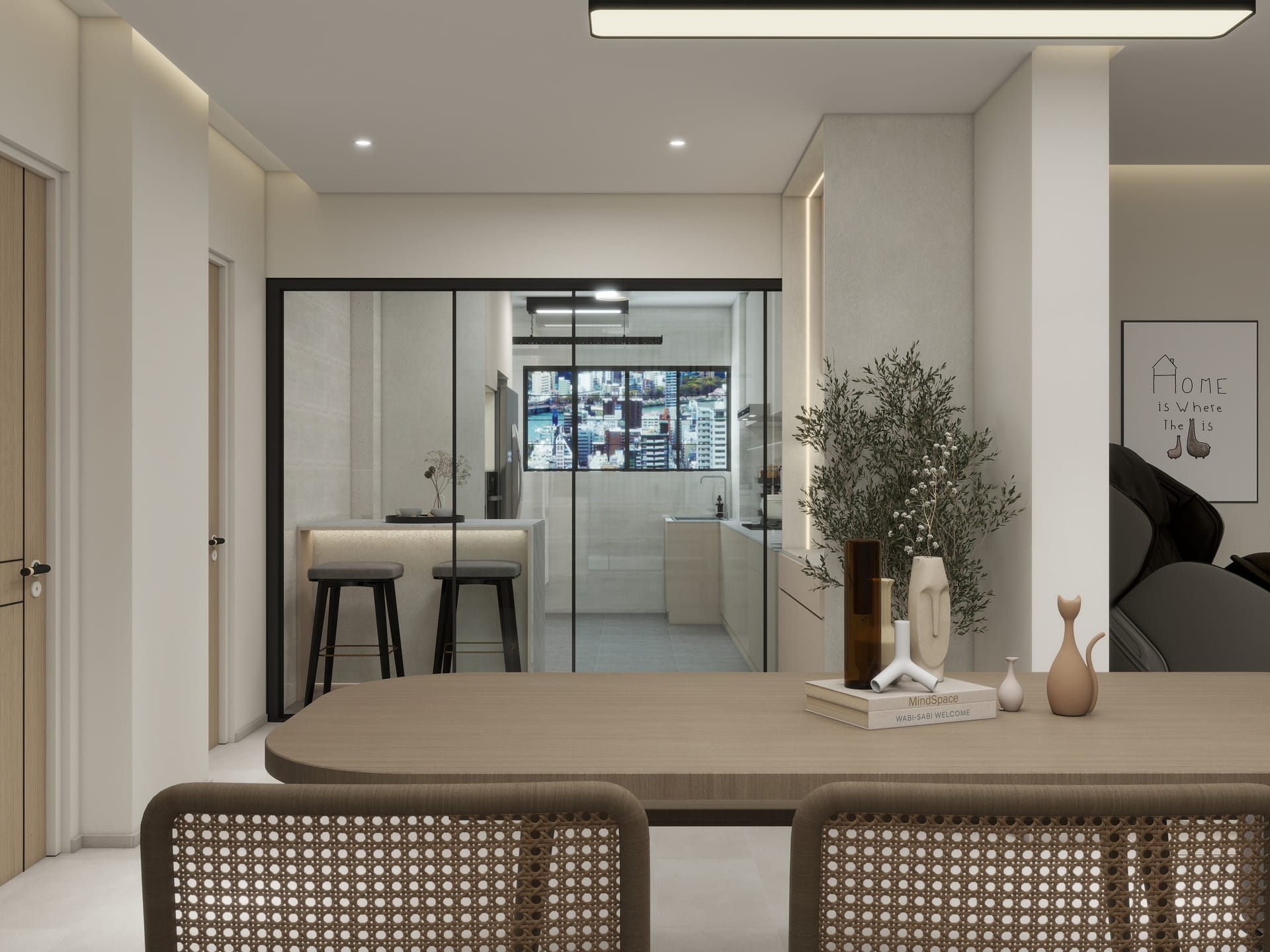 Contemporary Singapore living room renovation with custom carpentry, warm cove lighting, and fluted feature wall